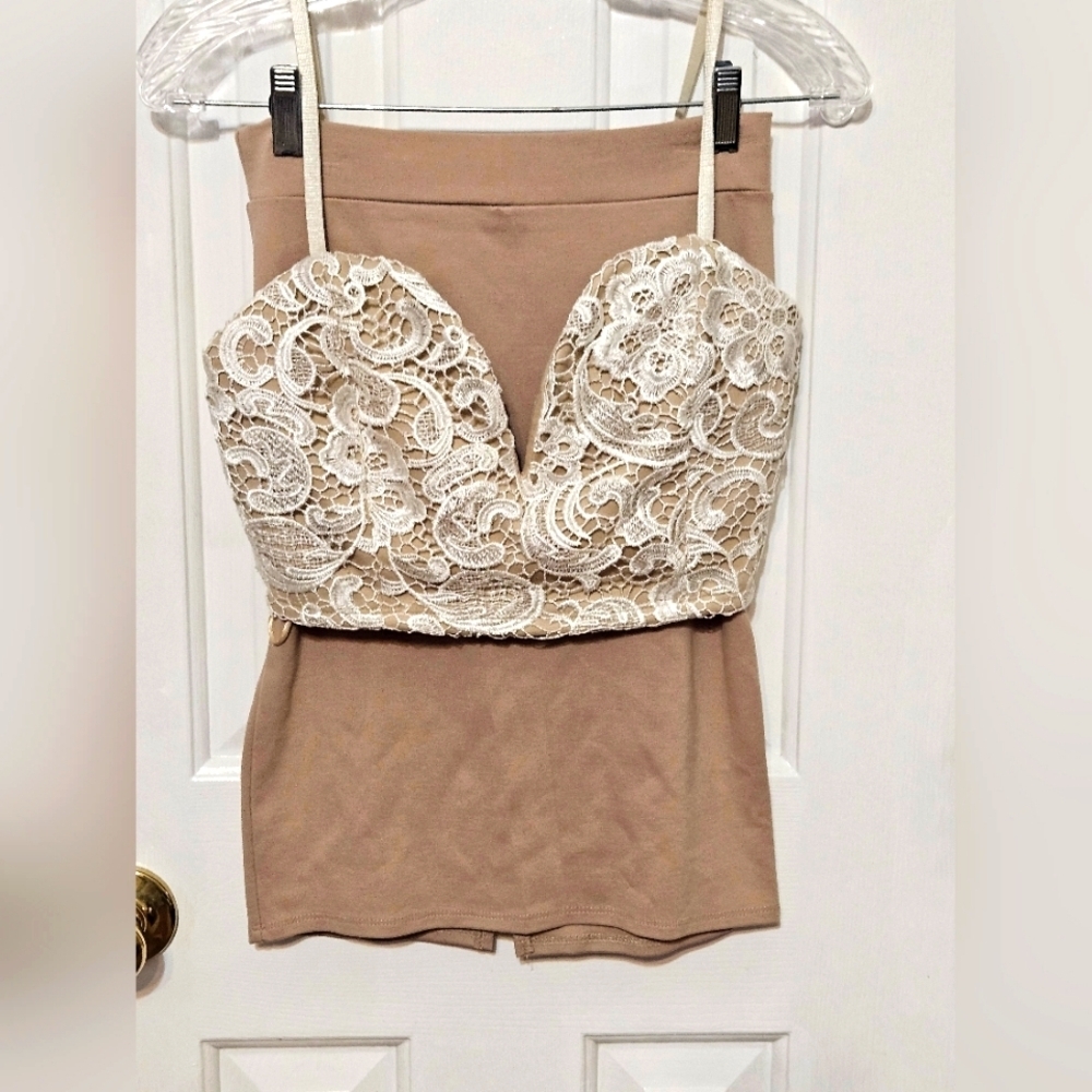 Charlotte Russe crop top and skirt beige.